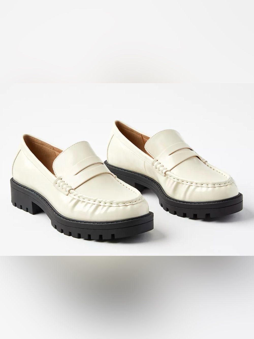 NEW ANN TAYLOR LOFT CAPPUCCINO CREAM LUG PENNY LOAFERS SHOES SZ 7.5